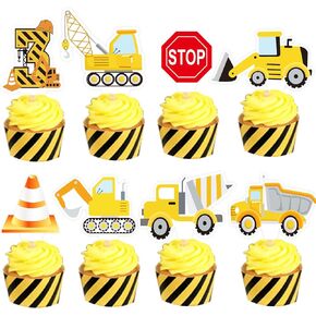 Construction Birthday Party Decorations 3 year old Cupcake Topper 48pcs Construction Birthday Decorationfor Boys Gilrs Bulldozer Birthday Cake Decor,