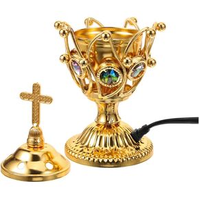 BESTOYARD Electric Incense Burner Plug-in Cross Incense Holder Golden Bakhoor Burner Vintage Tabletop Incense Stove Oud Frankincense Burner for Yoga Spa Decor US Plug in Saudi Arabia