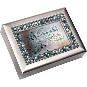 Cottage Garden Daughter Most Precious Gift Brushed Silvertone Jeweled Music Box Plays You Light Up My Life