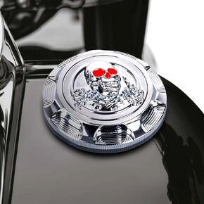 Goldfire Gas Cap for Harley Sportster Accessories, 3D Skull CNC Aluminum Fuel Gas Tank Oil Cap Compatible with Harley Sportster XL 1200 883 X48 Dyna, Non Vented (Chrome 1)