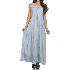 Sakkas Stella Long Tank Top Adjustable Caftan Corset Dress with Embroidery