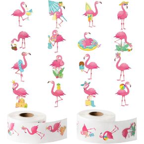 Cartoon Summer Flamingo Sticker Rolls - CNhoqc 1000pcs Cute Flamingo Sticker Rolls (2 Rolls), 16 Designs Tropical Pink Animal Flamingo Decorative Sticker Decal for Waterbottle Scrapbook Giftwrap Decor