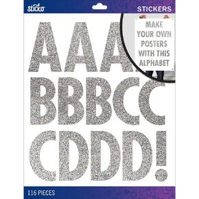 Sticko Alphabet Stickers, Regular X-Large, Silver Glitter Futura