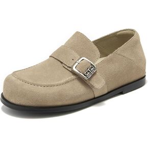 BEAU TODAY Womens Suede Clogs Leather Mules, Footbed Potato Shoes for Women, Wide Width Slip-on Loafers, Comfortable Casual Dress Flat Oxfords with Arch Support and Adjustable Buckle