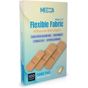 Flexible Fabric Adhesive Bandages for Comfortable Flexible Large Protection & Wound Care of Minor Cuts, Scrapes, & Wounds, Assorted Sizes (2-1/4"x5/8", 3"x3/4", 3"x1") - 100 Count Box