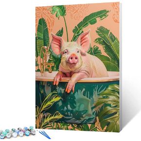 Aihonmin Green Bathtub Paint by Number for Adults Beginner,Plant DIY Acrylic Watercolor Painting by Numbers for Kids Beginners 16x20 inch Painting Craft On Canvas Home Decor(without frame)