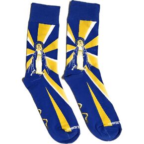 Sock Religious Our Lady of Grace Cobalt Blue and Yellow Men's and Women's One Size Fits Most Polyester Blend Catholic Inspirational Fun Crew Socks, Adult in Kuwait