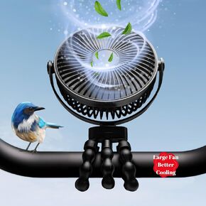 Portable Fan for Stroller - 6-inch Rechargeable Stroller Fan Clip on Perfect for Baby Strollers, Car Seats & More; Stroller Accessories for Outings, 2400 mAh Battery for Camping, Gym, Beach (Grey)