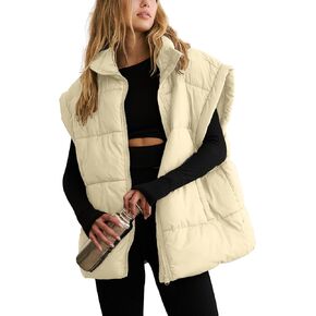 SeekMe Womens Puffer Vest Winter Cap Sleeve Stand Collar Padded Gilet Bubble Puffy Jacket Coats with Pockets