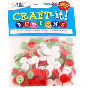 Baker Ross EX793 Red, White & Green Mini Buttons - Pack of 250, Great for Art for Kids, Arts and Crafts, Embellishing, Scrapbook or for School Classroom Supplies