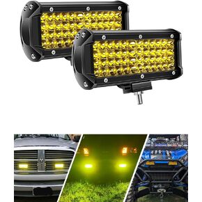 Amber Fog Lights, 7 Inch 2PCS Yellow Led Light Bar Spot Beam 11,520 LM Quad Row Led Pod Lights Compatible with Jeep Trucks ATV UTV SUV Boat Marine