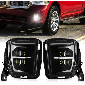 Auxbeam New Upgraded LED Fog Lights Replacement for Dodge Ram 1500 2013 2014 2015 2016 2017 2018 Front Fog Lamp with DRL, Black 2pcs