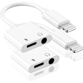 [Apple MFi Certified] Lightning to 3.5mm Headphone Jack Adapter, 2 Pack 2 in 1 iPhone Dongle 3.5 mm Aux Audio +Charger Splitter Adapter Compatible for iPhone 14 13 12 11 XS XR X 8, Support All iOS in Kuwait