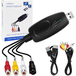 USB 2.0 Audio Video Capture Card,Digitization of Old Videos, VHS VCR TV to DVD Converter, Suitable for Mac OS & Windows 10/8/7/XP/Vista, with a 100 cm RCA Extension Cable and Windows Software CD
