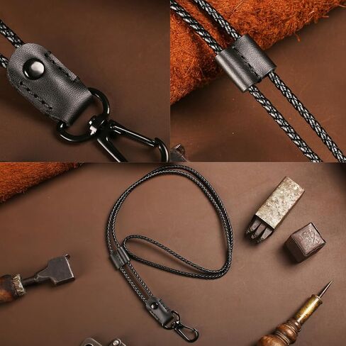 Lanyard, Leather Braided Long Neck Lanyard Key chain for Men Women Office Adjustable Lanyards with Metal Clasp in Saudi Arabia