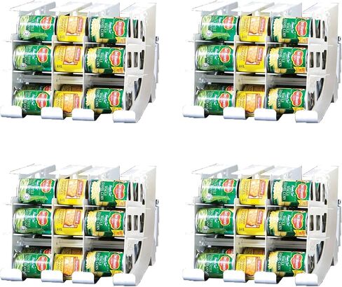 FIFO Countertop Can Tracker Hold Up To 54 Standard 10 to 15 Oz Can Sizes, White Stackable & Adjustable Can Organizer for Pantry | Rotating Canned Food and Soda Storage Kitchen Organizer (4 Pack) in Saudi Arabia