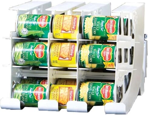 FIFO Countertop Can Tracker Hold Up To 54 Standard 10 to 15 Oz Can Sizes, White Stackable & Adjustable Can Organizer for Pantry | Rotating Canned Food and Soda Storage Kitchen Organizer (4 Pack) in Saudi Arabia