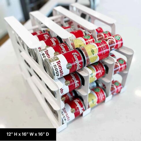 FIFO Countertop Can Tracker Hold Up To 54 Standard 10 to 15 Oz Can Sizes, White Stackable & Adjustable Can Organizer for Pantry | Rotating Canned Food and Soda Storage Kitchen Organizer (4 Pack) in Saudi Arabia