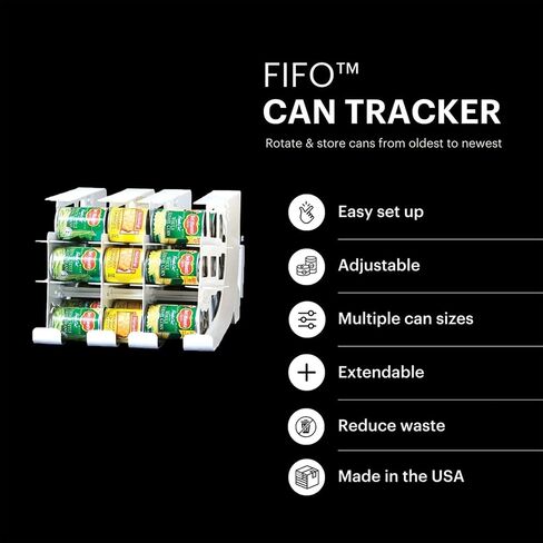 FIFO Countertop Can Tracker Hold Up To 54 Standard 10 to 15 Oz Can Sizes, White Stackable & Adjustable Can Organizer for Pantry | Rotating Canned Food and Soda Storage Kitchen Organizer (4 Pack) in Saudi Arabia