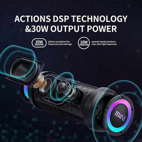 مكبرات صوت بلوتوث محمولة من MIFA مع أضواء، فتحة بطاقة Micro SD، منفذ USB C، IPX7 مقاومة للماء للمنزل، الدراجة، 30 وات، أسود in Kuwait