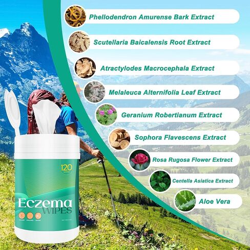 مناديل الأكزيما، مناديل علاج الأكزيما مع دقيق الشوفان، تخفيف الأكزيما سريع المفعول طبيعي بالكامل، يهدئ ويبرد على الفور الحكة والتشقق والتجفيف، مناديل عضوية واقية للبشرة in Kuwait