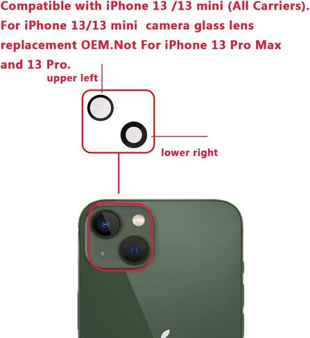 قطعتان بديلتان للعدسة الزجاجية الأصلية للكاميرا الخلفية الخلفية + لاصق مثبت مسبقًا + مجموعة أدوات ملاقط إصلاح، متوافقة مع iPhone 13 6.1 بوصة / 13 Mini 5.4 بوصة in Kuwait