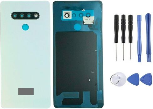 غطاء زجاجي للشاشة الخلفية Stylo 6 بديل لـ LG Stylo 6 مع شريط إطار وعدسة زجاجية للكاميرا مثبتة مسبقًا + أدوات إزالة (أبيض) in Kuwait