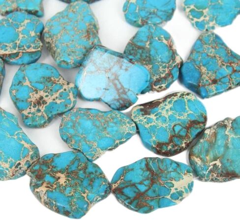 5pcs Adabele Natural Grade A Turquoise Blue Impression Aqua Terra Jasper Loose Beads 15-45mm Large Smooth Free Form Sea Sediment Healing Gemstone Flat Slab Bead (Hole Size 1.1mm) GX7 in Saudi Arabia