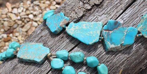 5pcs Adabele Natural Grade A Turquoise Blue Impression Aqua Terra Jasper Loose Beads 15-45mm Large Smooth Free Form Sea Sediment Healing Gemstone Flat Slab Bead (Hole Size 1.1mm) GX7 in Saudi Arabia