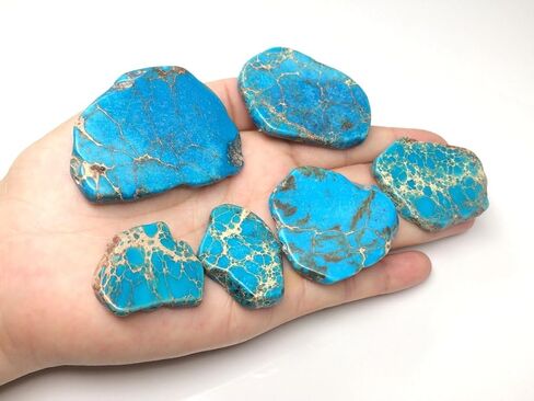 5pcs Adabele Natural Grade A Turquoise Blue Impression Aqua Terra Jasper Loose Beads 15-45mm Large Smooth Free Form Sea Sediment Healing Gemstone Flat Slab Bead (Hole Size 1.1mm) GX7 in Saudi Arabia