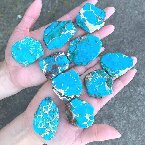 5pcs Adabele Natural Grade A Turquoise Blue Impression Aqua Terra Jasper Loose Beads 15-45mm Large Smooth Free Form Sea Sediment Healing Gemstone Flat Slab Bead (Hole Size 1.1mm) GX7 in Saudi Arabia
