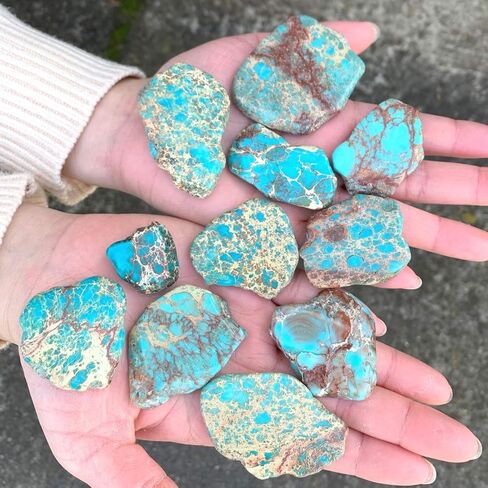 5pcs Adabele Natural Grade A Turquoise Blue Impression Aqua Terra Jasper Loose Beads 15-45mm Large Smooth Free Form Sea Sediment Healing Gemstone Flat Slab Bead (Hole Size 1.1mm) GX7 in Saudi Arabia