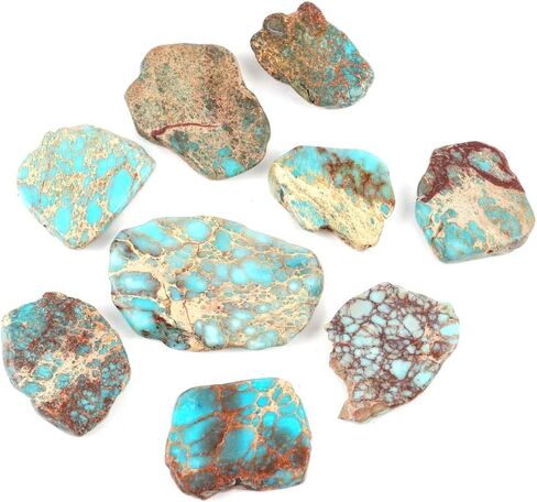 5pcs Adabele Natural Grade A Turquoise Blue Impression Aqua Terra Jasper Loose Beads 15-45mm Large Smooth Free Form Sea Sediment Healing Gemstone Flat Slab Bead (Hole Size 1.1mm) GX7 in Saudi Arabia