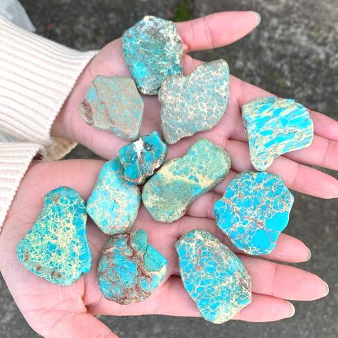 5pcs Adabele Natural Grade A Turquoise Blue Impression Aqua Terra Jasper Loose Beads 15-45mm Large Smooth Free Form Sea Sediment Healing Gemstone Flat Slab Bead (Hole Size 1.1mm) GX7 in Saudi Arabia