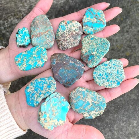 5pcs Adabele Natural Grade A Turquoise Blue Impression Aqua Terra Jasper Loose Beads 15-45mm Large Smooth Free Form Sea Sediment Healing Gemstone Flat Slab Bead (Hole Size 1.1mm) GX7 in Saudi Arabia