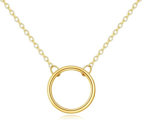 14k Gold Simple Circle Necklace Karma Pendant Necklace for Women Girls Jewelry in Saudi Arabia
