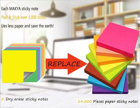 Dry Erase Sticky Notes | Reusable Small Whiteboard Stickers (4X4 in) Suitable for All Smooth Surface Washable & Removable Easy to Post for Office, Home, Eco-Friendly, 8 Colors in Saudi Arabia