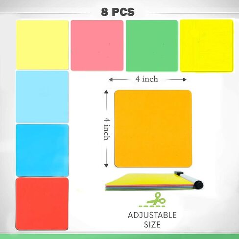 Dry Erase Sticky Notes | Reusable Small Whiteboard Stickers (4X4 in) Suitable for All Smooth Surface Washable & Removable Easy to Post for Office, Home, Eco-Friendly, 8 Colors in Saudi Arabia