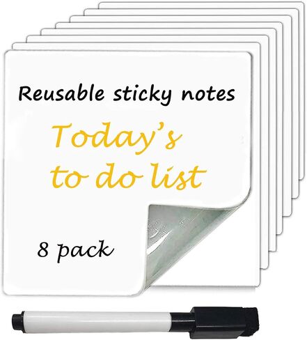 Dry Erase Sticky Notes | Reusable Small Whiteboard Stickers (4X4 in) Suitable for All Smooth Surface Washable & Removable Easy to Post for Office, Home, Eco-Friendly, 8 Colors in Saudi Arabia