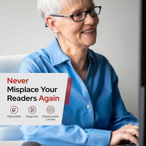 نظارات القراءة المغناطيسية من كليك، قارئات الكمبيوتر، عدسات قابلة للاستبدال، هياكل قابلة للتعديل، أصلية، (شفافة، تكبير 1.75) in Kuwait