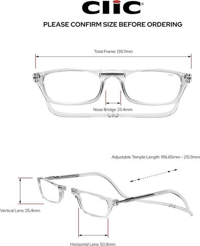 نظارات القراءة المغناطيسية من كليك، قارئات الكمبيوتر، عدسات قابلة للاستبدال، هياكل قابلة للتعديل، أصلية، (شفافة، تكبير 1.75) in Kuwait
