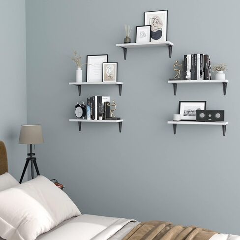 أرفف عائمة بيضاء من Wallniture Assisi للجدار، أرفف حائط خشبية لتنظيم المطبخ وتخزينه، مجموعة أرفف حائط مكونة من 5 قطع in Saudi Arabia