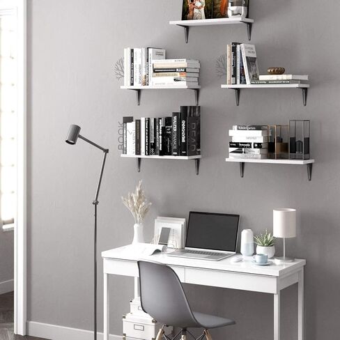 أرفف عائمة بيضاء من Wallniture Assisi للجدار، أرفف حائط خشبية لتنظيم المطبخ وتخزينه، مجموعة أرفف حائط مكونة من 5 قطع in Saudi Arabia