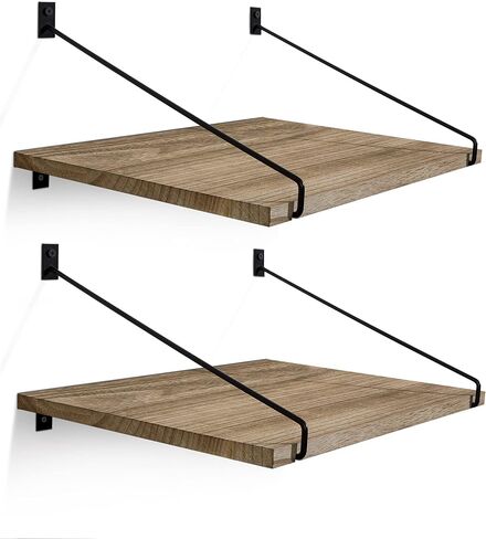 أرفف عائمة للجدار، أرفف عائمة عميقة على الحائط، أرفف حائط ريفية بطول 16 × عرض 12 بوصة، منظم مطبخ خشبي لتخزين غرفة المعيشة وغرفة النوم والحمام، مجموعة متفحمة من 2 in Kuwait