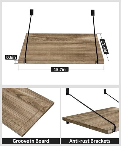 أرفف عائمة للجدار، أرفف عائمة عميقة على الحائط، أرفف حائط ريفية بطول 16 × عرض 12 بوصة، منظم مطبخ خشبي لتخزين غرفة المعيشة وغرفة النوم والحمام، مجموعة متفحمة من 2 in Kuwait