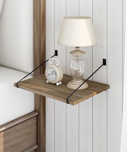 أرفف عائمة للجدار، أرفف عائمة عميقة على الحائط، أرفف حائط ريفية بطول 16 × عرض 12 بوصة، منظم مطبخ خشبي لتخزين غرفة المعيشة وغرفة النوم والحمام، مجموعة متفحمة من 2 in Kuwait