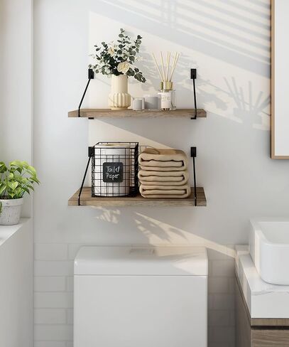 أرفف عائمة للجدار، أرفف عائمة عميقة على الحائط، أرفف حائط ريفية بطول 16 × عرض 12 بوصة، منظم مطبخ خشبي لتخزين غرفة المعيشة وغرفة النوم والحمام، مجموعة متفحمة من 2 in Kuwait