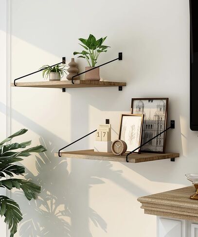 أرفف عائمة للجدار، أرفف عائمة عميقة على الحائط، أرفف حائط ريفية بطول 16 × عرض 12 بوصة، منظم مطبخ خشبي لتخزين غرفة المعيشة وغرفة النوم والحمام، مجموعة متفحمة من 2 in Kuwait