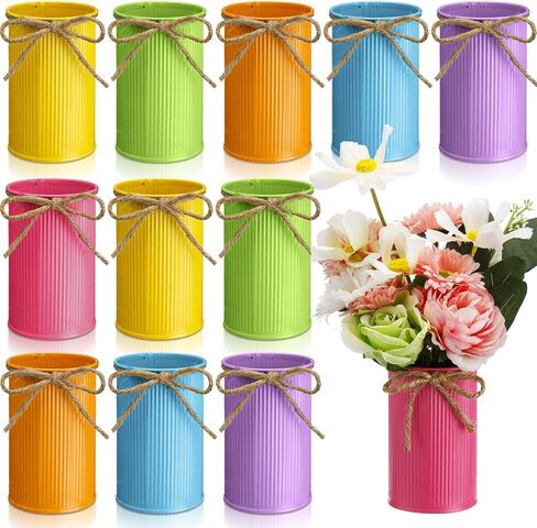 Domensi 12 Pcs 4.33 Inch High Farmhouse Vase Decor Vintage Flower Vase with Twine Bow Rustic Galvanized Metal Vases for Artificial Flowers for Table Centerpiece Weddings Home (Gold) in Saudi Arabia