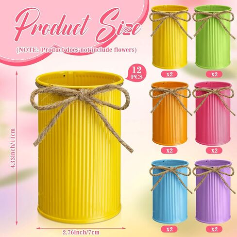 Domensi 12 Pcs 4.33 Inch High Farmhouse Vase Decor Vintage Flower Vase with Twine Bow Rustic Galvanized Metal Vases for Artificial Flowers for Table Centerpiece Weddings Home (Gold) in Saudi Arabia